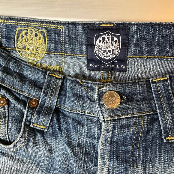 Rock & Republic Men Jeans size 32 Blue Mid Rise Stretch Slim Fit Boot Cut - Picture 8 of 12